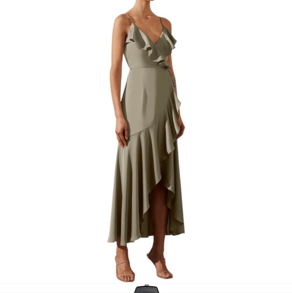 Shonajoy LUXE BIAS FRILL WRAP DRESS - EUCALYPTUS